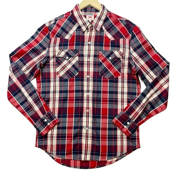 NWT Levi’s Men’s Plaid Snap Button Western Style Shirt - Picture 1 of 4